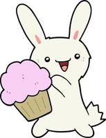 cute cartoon rabbit with muffin vector