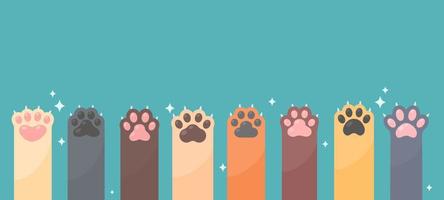 Dog and cat paws with sharp claws. cute animal footprints vector