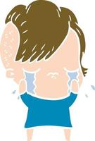 flat color style cartoon crying girl vector