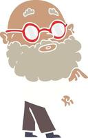 flat color style cartoon curious man with beard and glasses vector