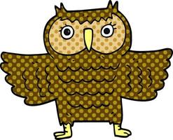 cartoon doodle owl with flapping wings vector
