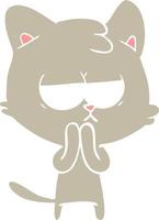 bored flat color style cartoon cat vector