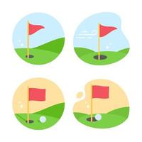 palos de golf y pelotas para eventos deportivos en el césped. vector