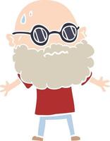 flat color style cartoon worried man with beard and sunglasses vector