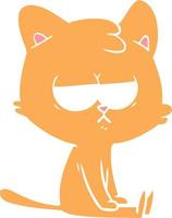 bored flat color style cartoon cat vector