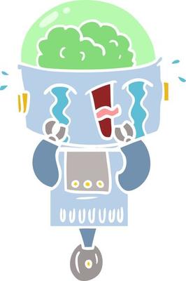 flat color style cartoon crying robot