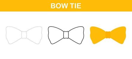 Bow Tie tracing and coloring worksheet for kids vector