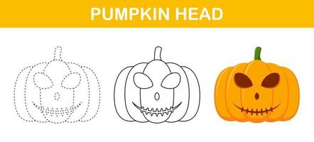 Pumpkin Halloween tracing and coloring worksheet for kids vector