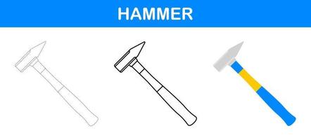 Hammer tracing and coloring worksheet for kids vector