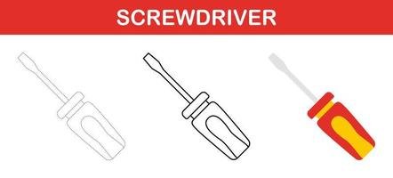 Screwdriver tracing and coloring worksheet for kids vector