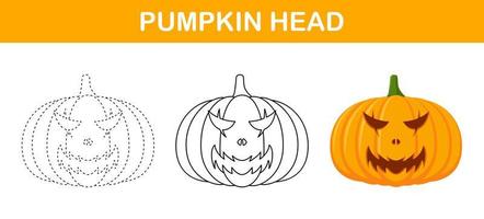 Pumpkin Halloween tracing and coloring worksheet for kids vector