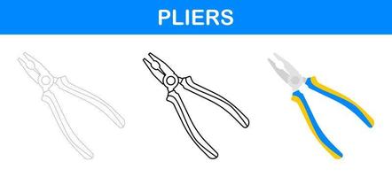 Pliers tracing and coloring worksheet for kids vector