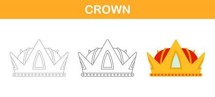 Crown tracing and coloring worksheet for kids vector