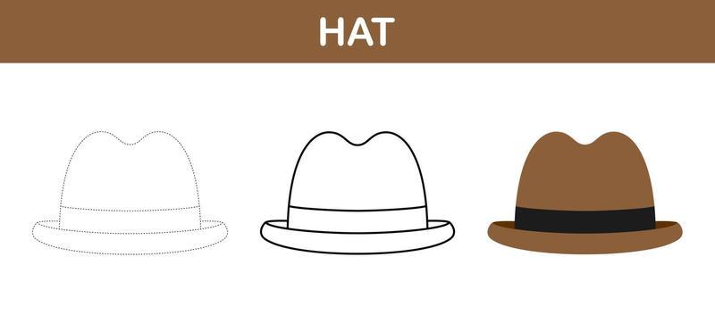 Hat tracing and coloring worksheet for kids