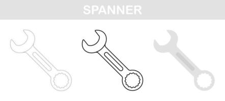 Spanner tracing and coloring worksheet for kids vector