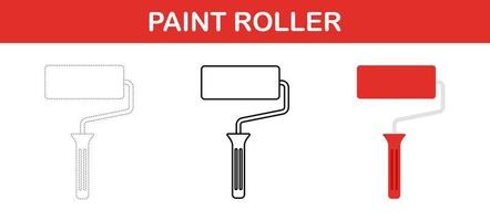 Paint Roller tracing and coloring worksheet for kids vector