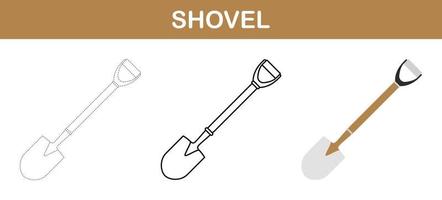 Shovel tracing and coloring worksheet for kids vector