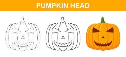 Pumpkin Halloween tracing and coloring worksheet for kids vector