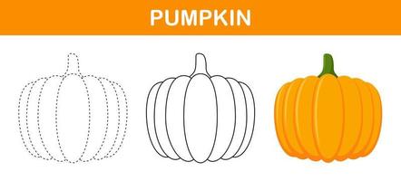 Pumpkin tracing and coloring worksheet for kids vector