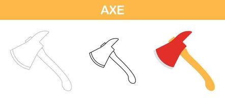 Axe tracing and coloring worksheet for kids vector