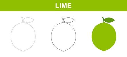Lime tracing and coloring worksheet for kids vector