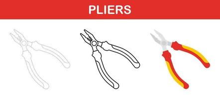 Pliers tracing and coloring worksheet for kids vector