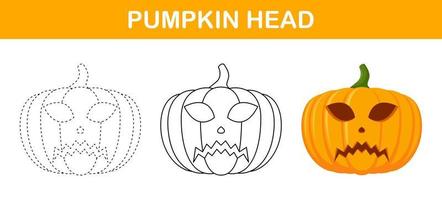 Pumpkin Halloween tracing and coloring worksheet for kids vector
