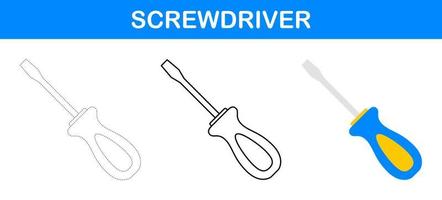 Screwdriver tracing and coloring worksheet for kids vector