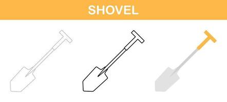 Shovel tracing and coloring worksheet for kids vector