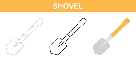 Shovel tracing and coloring worksheet for kids vector