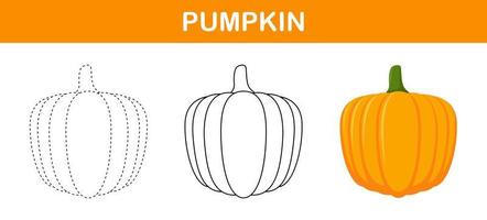 Pumpkin tracing and coloring worksheet for kids vector