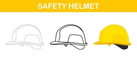 hoja de trabajo para colorear y rastrear el casco de seguridad para niños vector