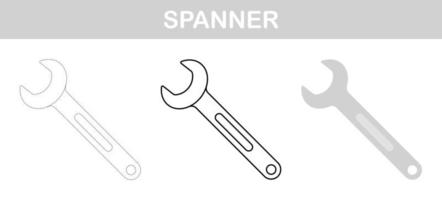 Spanner tracing and coloring worksheet for kids vector