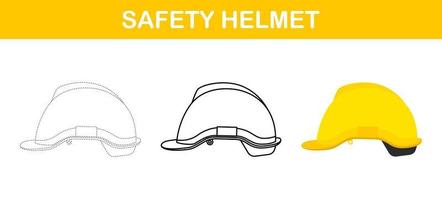 Safety Helmet tracing and coloring worksheet for kids vector