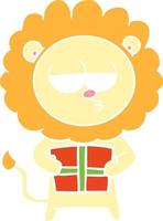 flat color style cartoon bored lion with present vector