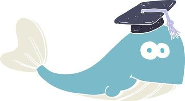 flat color illustration of a cartoon whale graduate vector