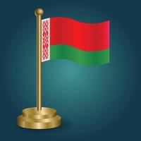 Belarus national flag on golden pole on gradation isolated dark background. table flag, vector illustration