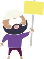 flat color style cartoon bearded man with signpost vector