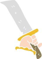 flat color illustration of a cartoon hand with sword vector