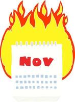 flat color illustration of a cartoon calendar showing month of november vector