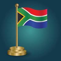 South Africa national flag on golden pole on gradation isolated dark background. table flag, vector illustration