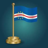 Cape Verde national flag on golden pole on gradation isolated dark background. table flag, vector illustration