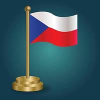 Czech national flag on golden pole on gradation isolated dark background. table flag, vector illustration