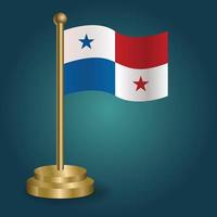 Panama national flag on golden pole on gradation isolated dark background. table flag, vector illustration