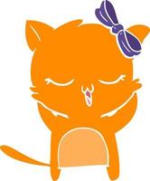 flat color style cartoon cat with bow on head vector