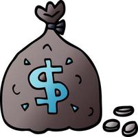 cartoon doodle bag of dollars vector