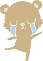 crying flat color style cartoon bear doing a sad dance vector