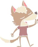 flat color style cartoon wolf giving peace sign vector