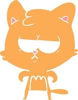 bored flat color style cartoon cat vector