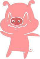 nervous flat color style cartoon pig vector